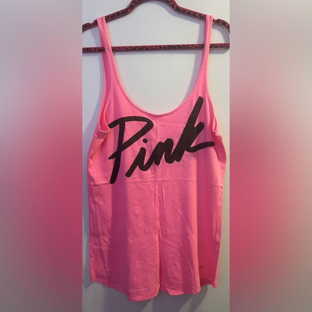 Y2K script pink logo long tank